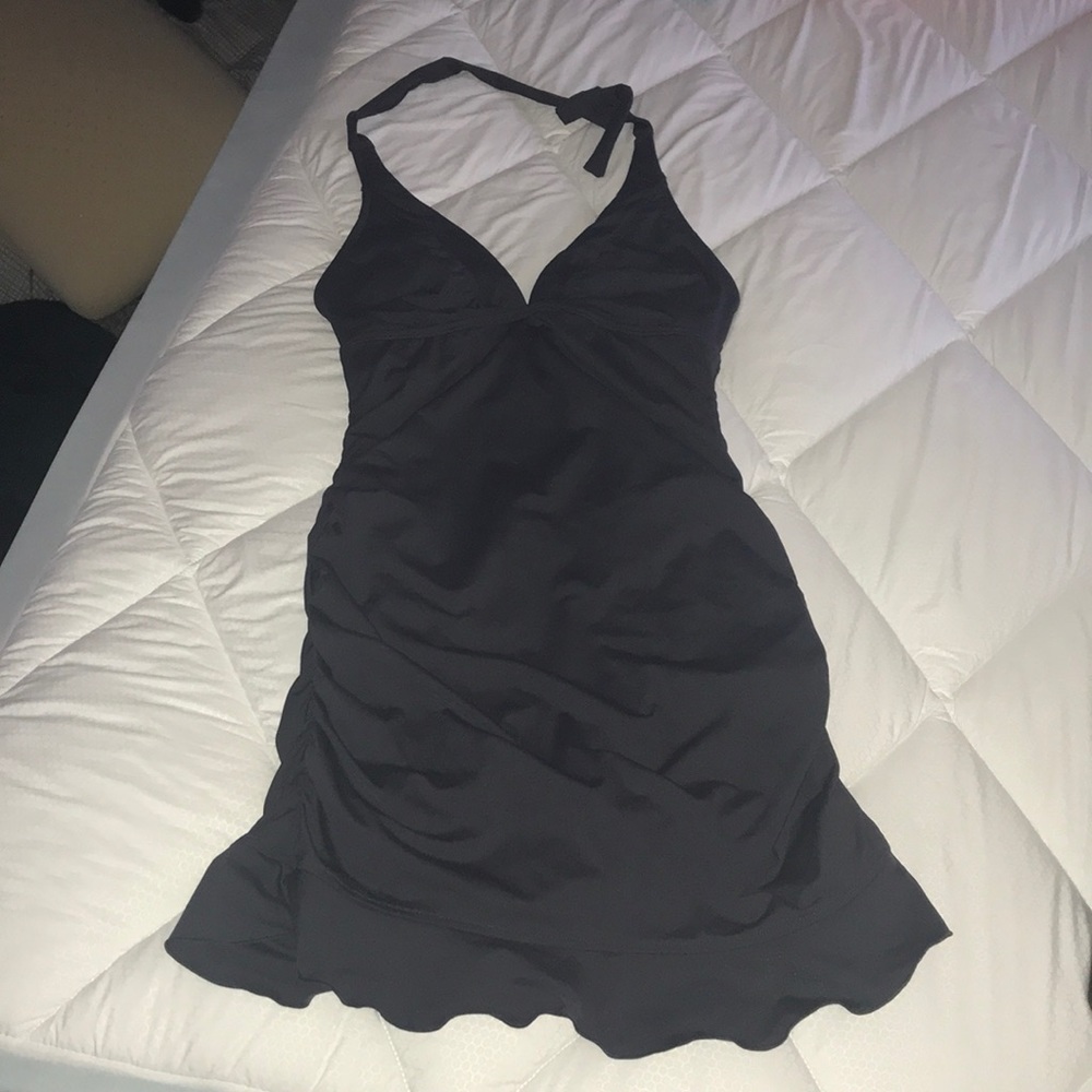 Athleta Shirrendipity swim suit with dress look